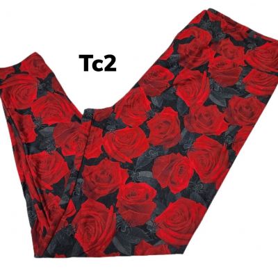 Tc2 LuLaRoe Leggings Halloween Bright Red Roses Spiders Fits 18/24